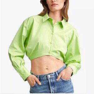MANGO NWT Lime Green Cropped Button-Up Shirt